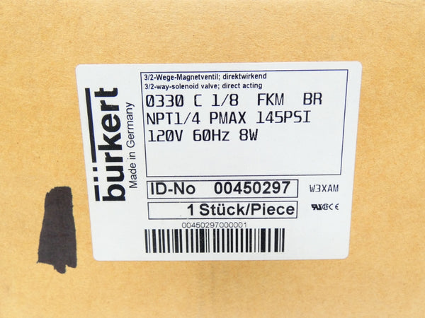 BURKERT 0330C1/8FKMBR 00450297 120V 145PSI 1/4" NSMP