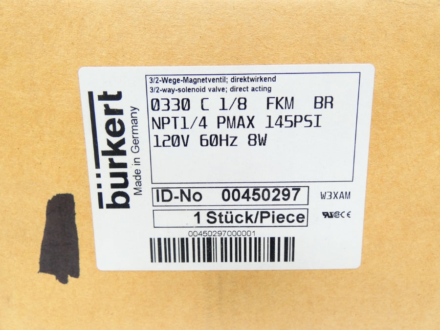 BURKERT 0330C1/8FKMBR 00450297 120V 145PSI 1/4" NSMP