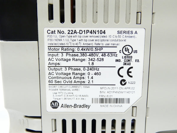 INDUSTRIAL SPARE PART 22A-D1P4N104 SER. A F/W 6.01 342-528V 1.8A UNMP