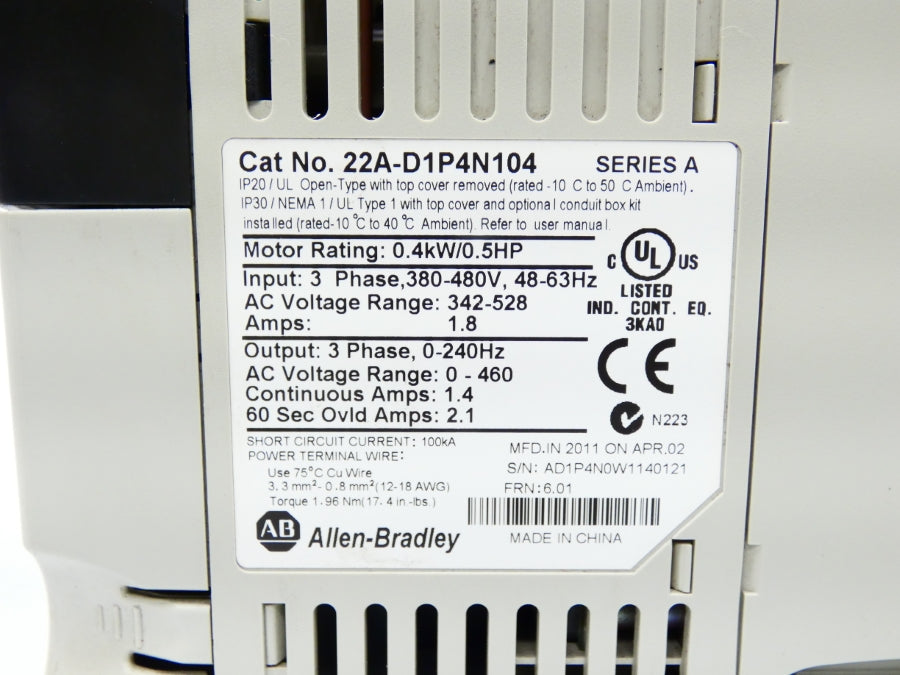 INDUSTRIAL SPARE PART 22A-D1P4N104 SER. A F/W 6.01 342-528V 1.8A UNMP