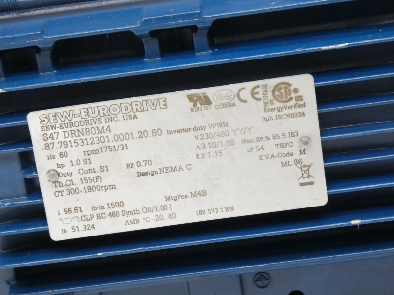 SEW EURODRIVE S47DRN80M4 230/460V 3.10/1.56A NSNP