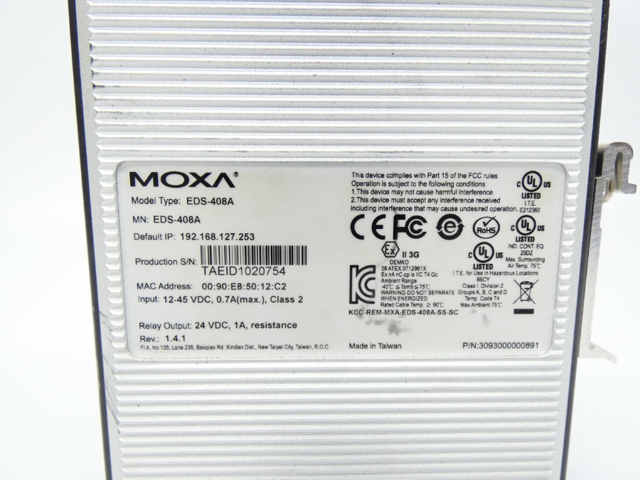 MOXA EDS-408A REV. 1.4.1 12-45VDC 0.7A UNMP