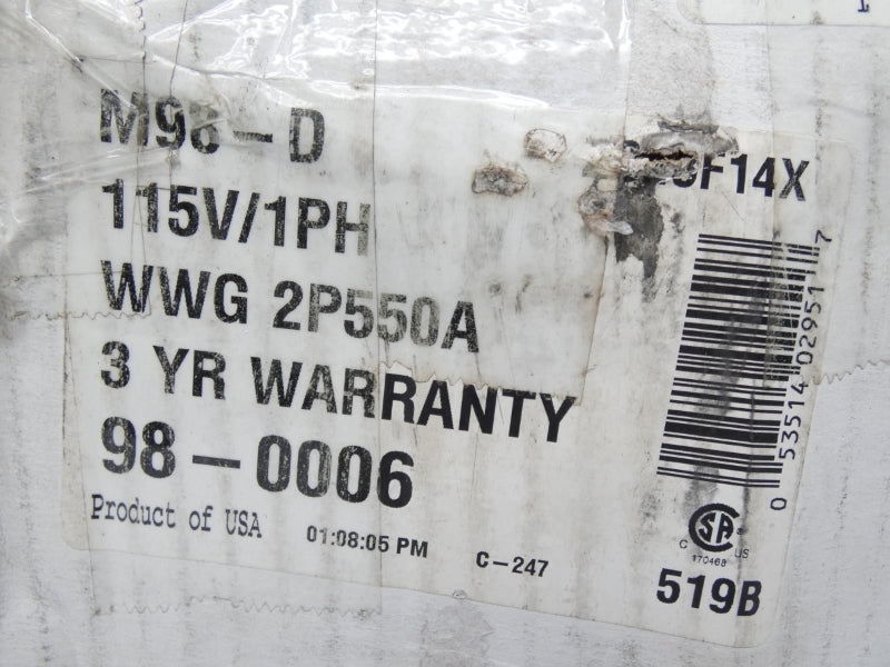 ZOELLER 98-0006 M98-D 115V 9.4A NSMP