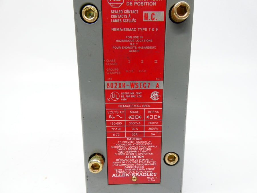 INDUSTRIAL SPARE PART 802XR-WS1C7 SER. A 120-600V 30A (AS PICTURED) UNMP