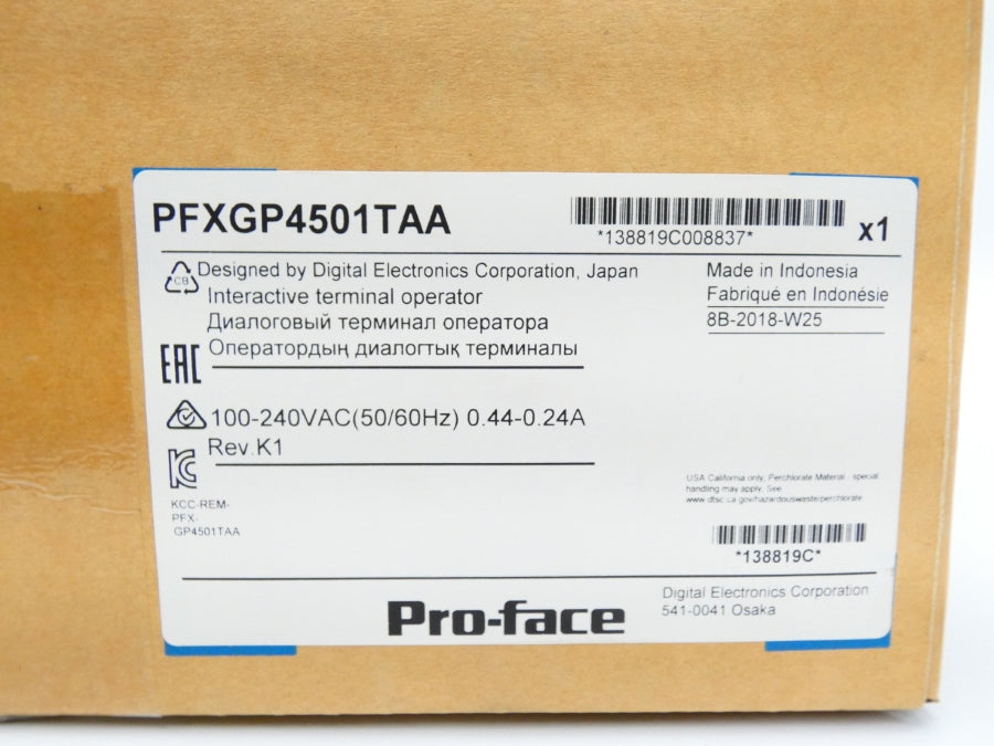 PROFACE PFXGP4501TAA REV. K1 100-240VAC 0.44-0.24A NSFS