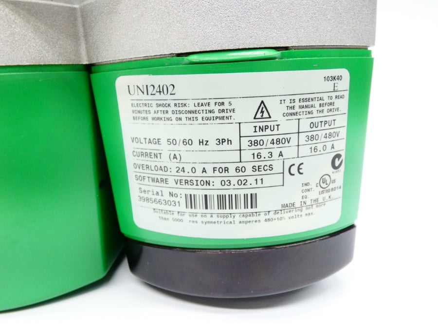 CONTROL TECHNIQUES UNI2402 VER. 03.02.11 380/480V 16.3A (AS PICTURED) UNMP