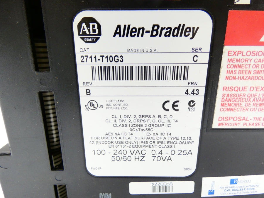 INDUSTRIAL SPARE PART 2711-T10G3 SER. C F/W 4.43 100-240VAC 0.4-0.25A UNMP