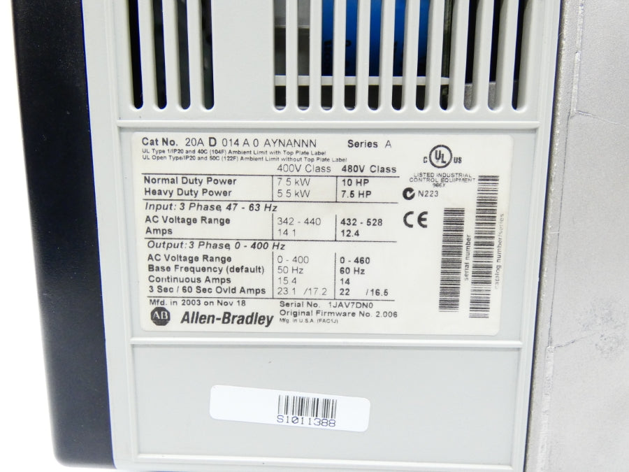 INDUSTRIAL SPARE PART 20AD014A0AYNANNN SER. A 432-528V 12.4A UNMP