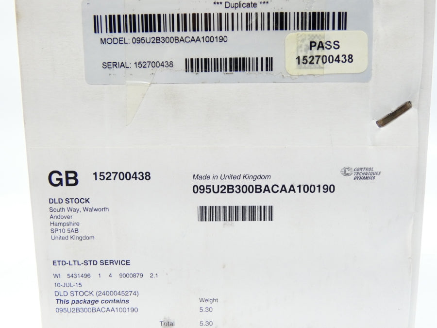 CONTROL TECHNIQUES 095U2B300BACAA100190 380/480V 2.7A NSMP