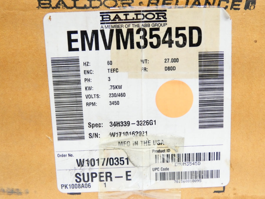 BALDOR EMVM3545D 34H339-3226G1 230/460V 3.2/1.6A NSMP