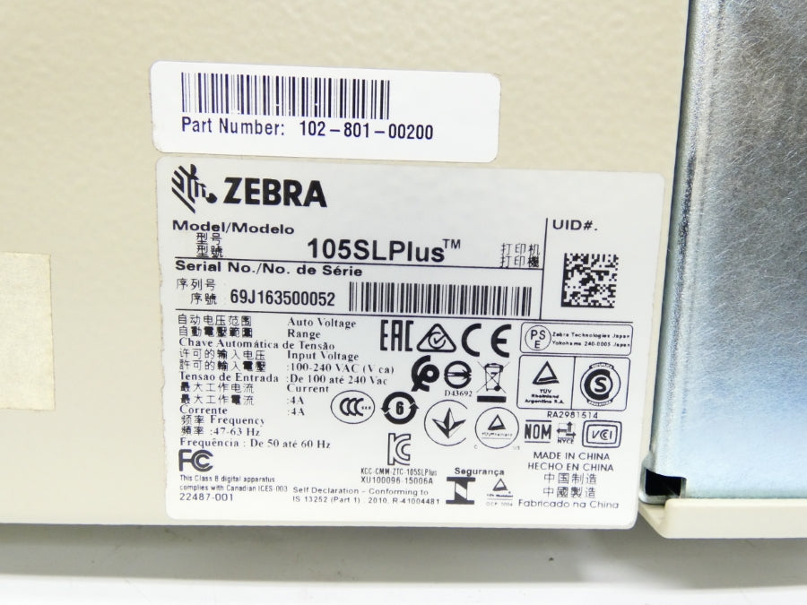 ZEBRA 102-801-00200 105SLPLUS 100-240VAC 4A NSMP