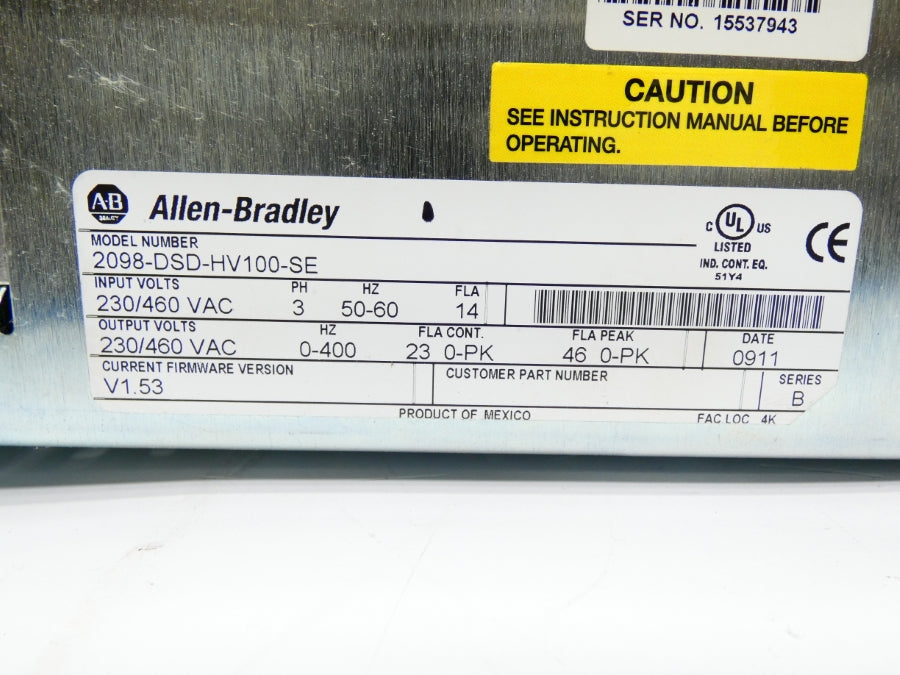 INDUSTRIAL SPARE PART 2098-DSD-HV100-SE SER. B F/W V1.53 230/460VAC 23/36A NSMP