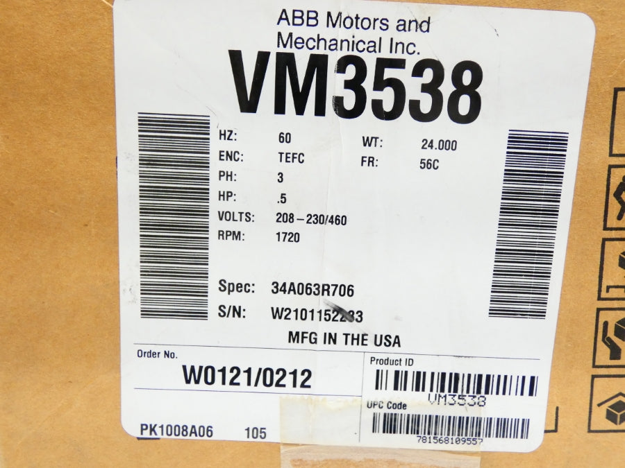 BALDOR VM3538 34A063R706 208-230/460V NSFS