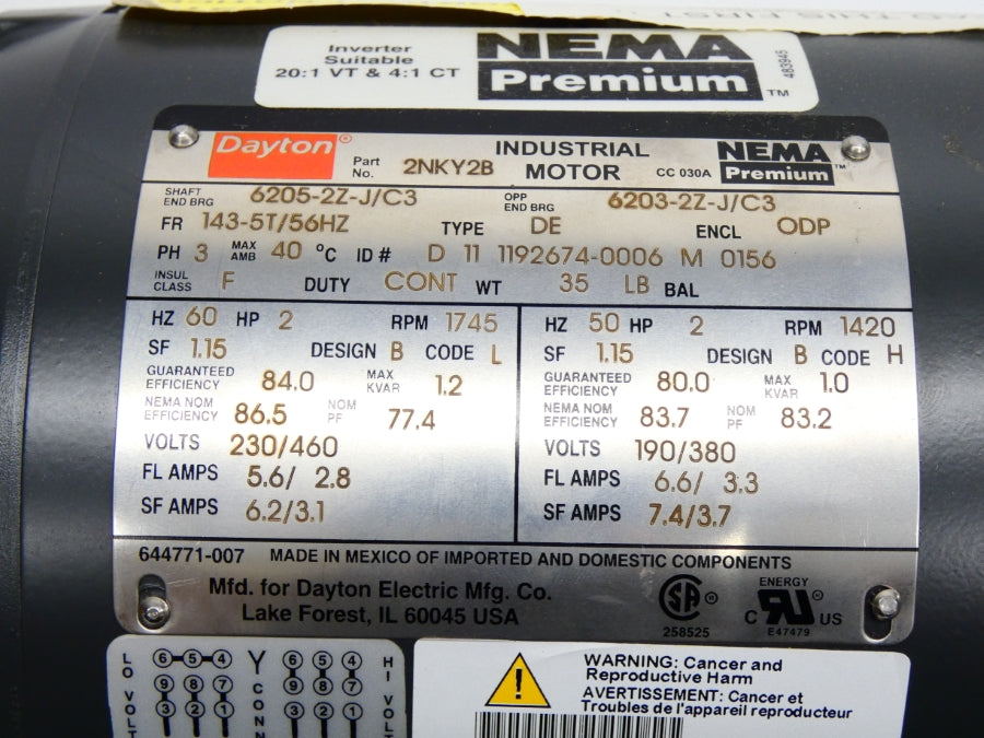DAYTON 2NKY2B 230/460V 5.6/2.8A NSMP