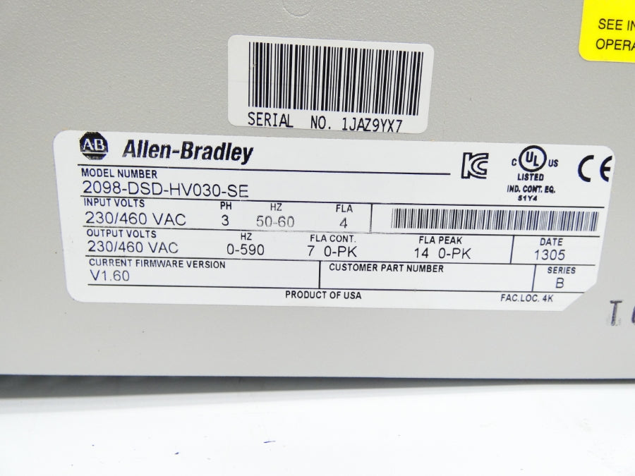 INDUSTRIAL SPARE PART 2098-DSD-HV030-SE SER. B F/W 1.60 230/460VAC REMAN
