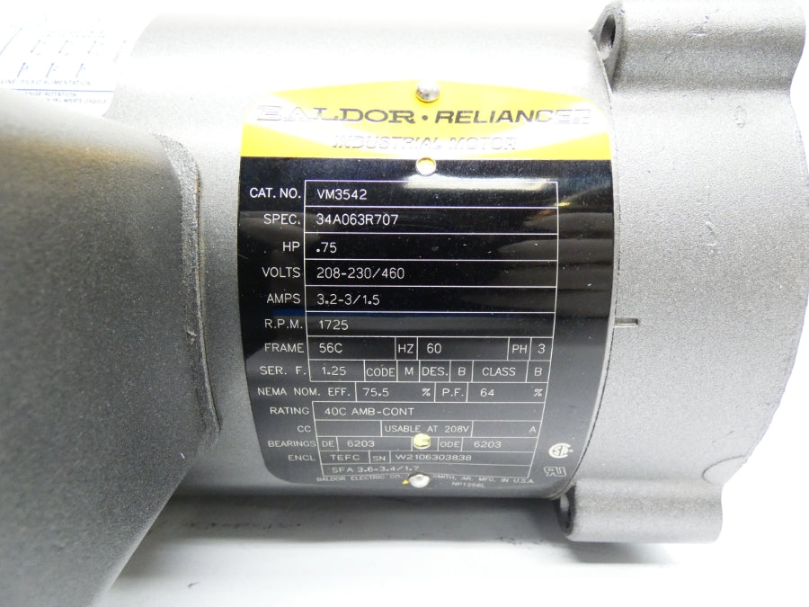 BALDOR VM3542 34A063R707 208-230/460V 3.2-3/1.5A NSMP