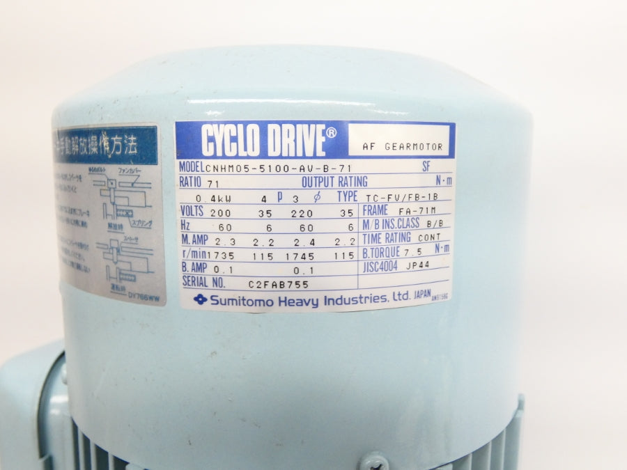 SUMITOMO CNHM05-5100-AV-B-71 200/230V 2.3-2.2/2.4-2.2A NSMP