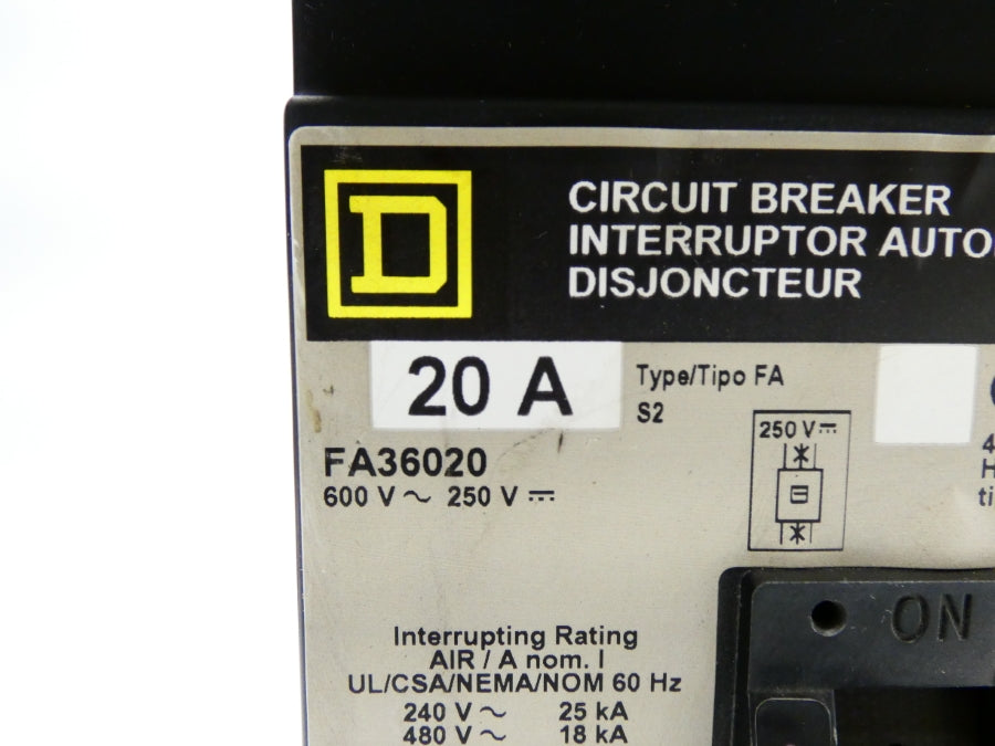 SQUARE D FA36020 600V 20A NSMP