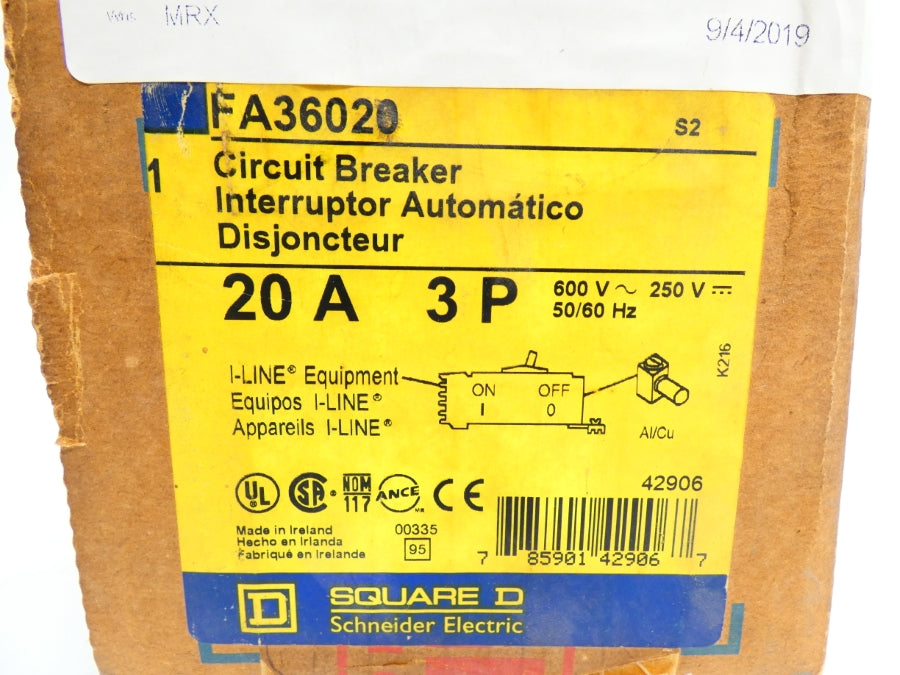 SQUARE D FA36020 600V 20A NSMP