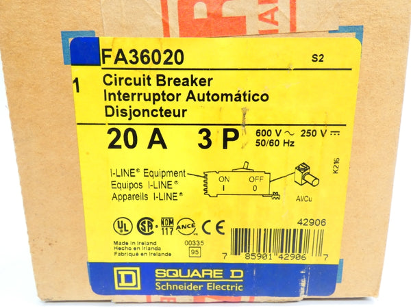 SQUARE D FA36020 600V 20A NSFS