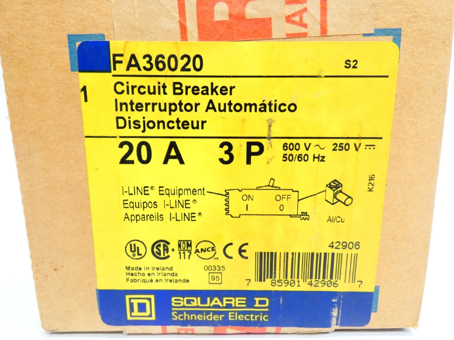 SQUARE D FA36020 600V 20A NSFS