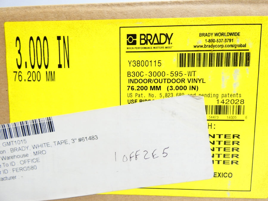 BRADY B30C-3000-595-WT Y3800115 3" NSMP
