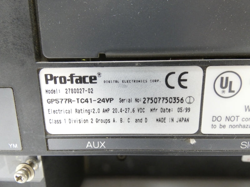 PRO FACE 2780027-02 GP577R-TC41-24VP 20.4-27.6VDC 2.0A UNMP