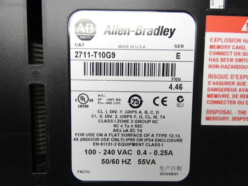 ALLEN BRADLEY 2711-T10G9 SER. E F/W 4.46 100-240VAC 0.4-0.25A NSNP