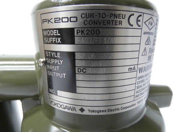 YOKOGAWA PK200-A93/FF1/AM 4-20VDC 3-27PSI NSMP