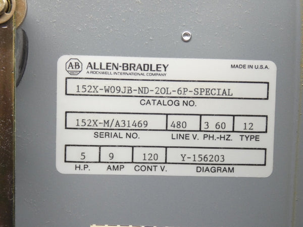 ALLEN BRADLEY 152X-W09JB-ND-20L-6P-SPECIAL 480V 9A UNMP