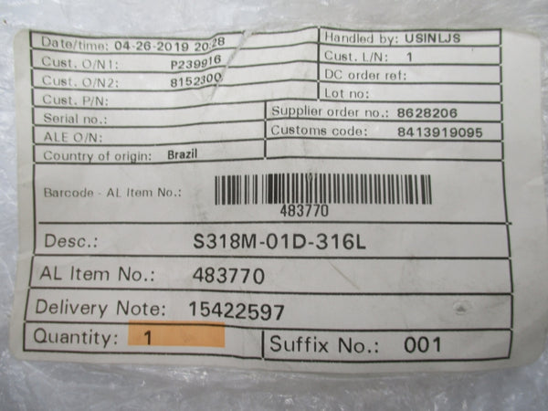 ALFA LAVAL S318M-01D-316L 483770 1-3/8" NSNP