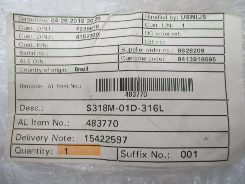 ALFA LAVAL S318M-01D-316L 483770 1-3/8" NSNP