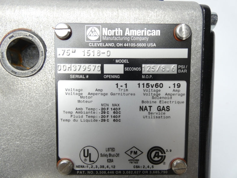 NORTH AMERICAN .75"1518-0 115V 0.19A 3/4" NSMP