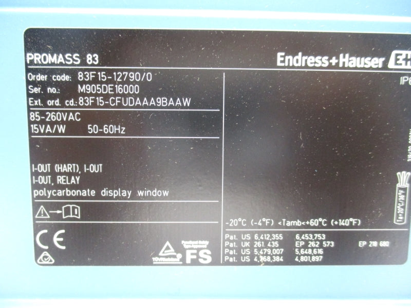 ENDRESS+HAUSER 83F15-12790/0 85-260VAC 600PSI 1/2" NSMP
