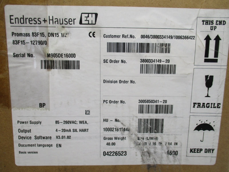 ENDRESS+HAUSER 83F15-12790/0 85-260VAC 600PSI 1/2" NSMP