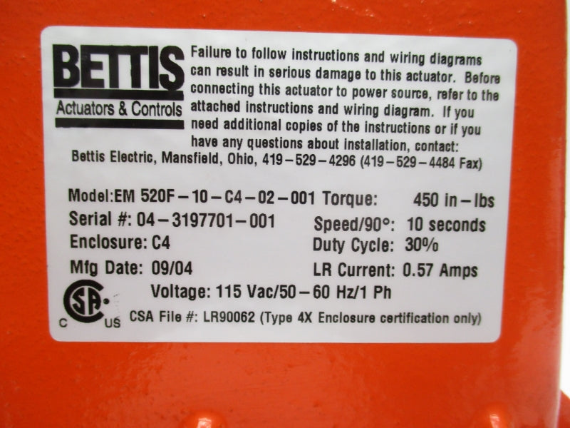 BETTIS EM520F-10-C4-02-001 115VAC .57A UNMP