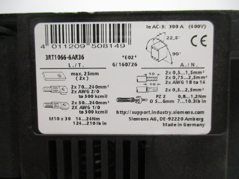 SIEMENS 3RT1066-6AR36 440/480V 300A UNMP