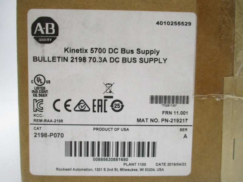 ALLEN BRADLEY 2198-P070 SER.A F/W 11.001 324-528VAC 70.3A NSMP