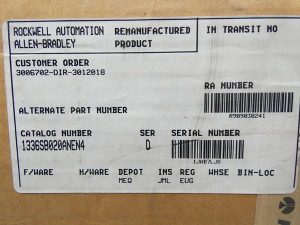 ALLEN BRADLEY 1336S-B020-AN-EN4 SER. D REMAN