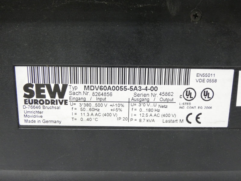 SEW EURODRIVE MDV60A0055-5A3-4-00 380-500V 12.5A UNMP