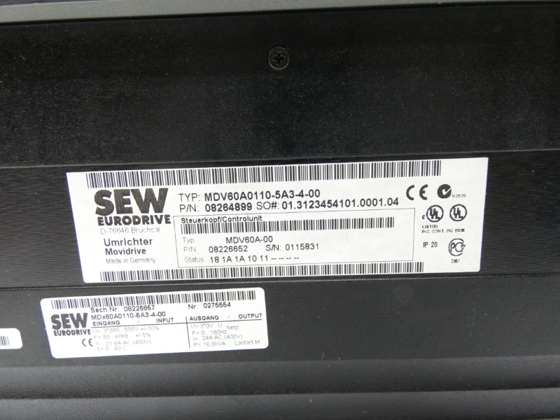 SEW EURODRIVE MDV60A0110-5A3-4-00 380-500V 24A (AS PICTURED) UNMP