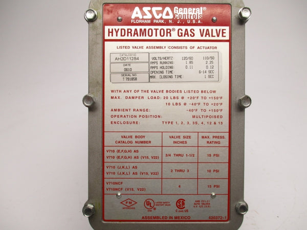 ASCO AH2D112S4 110/120V 1.85/2.25A NSNP
