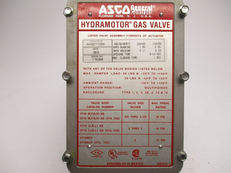 ASCO AH2D112S4 110/120V 1.85/2.25A NSNP