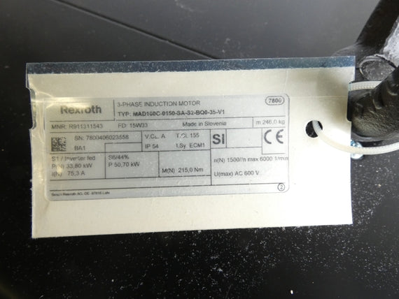 REXROTH MAD160C-0150-SA-S2-BQ0-35-V1 R911311543 600VAC 75.3A NSMP