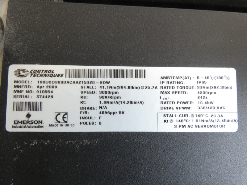 CONTROL TECHNIQUES 190U2D300BACAA215320-SOW 380/480VAC 29.3A NSNP