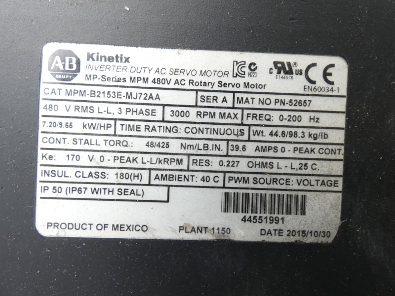 ALLEN BRADLEY MPM-B2153E-MJ72AA SER. A 480V 39.6A NSNP