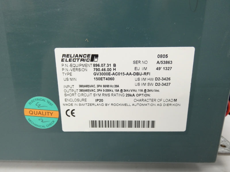 RELIANCE ELECTRIC GV3000E-AC015-AA-DBU-RFI 380/460VAC 20A NSNP