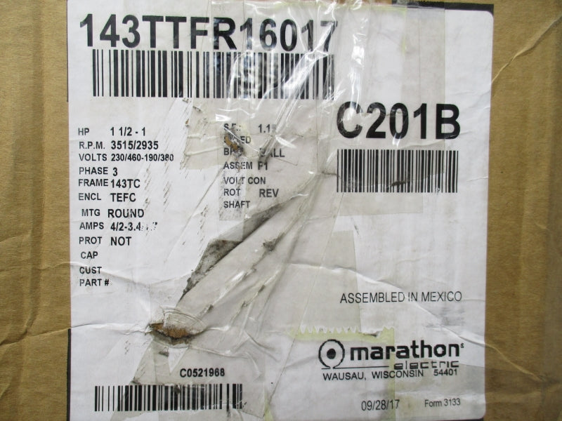 MARATHON ELECTRIC S V K 143TTFR16017AA 230/460V 4-2A NSMP