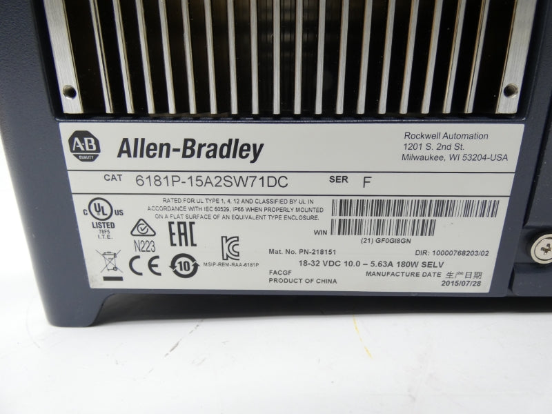 ALLEN BRADLEY 6181P-15A2SW71DC SER. F 18-32VDC 10.0-5.63A NSMP