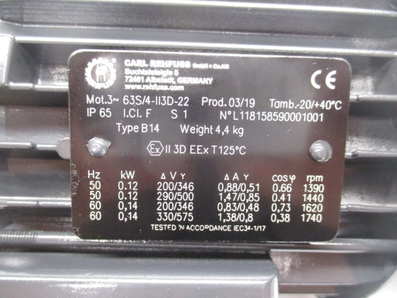 REHFUSS 63S/4-II3D-22 SR210F-63S/4 330/575V 1.47/0.85A NSNP